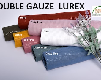 Double Gauze Lurex Stripe Fabric , muslin cotton Natural fabrics for baby 100% cotton fabric