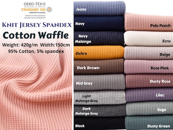 Knit cotton spandex Waffle jersey / cotton spandex waffle jersey fabric / 95/cotton 5/spandex Oeko-Tex cotton fabric Sewing project