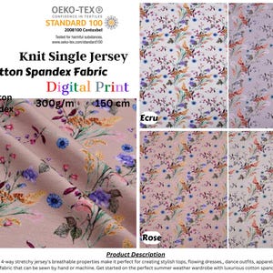 Tejido de punto de algodón y elastano con estampado digital de flores silvestres - 5037