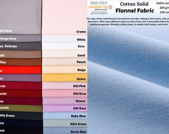 Solid Cotton Flannel Fabric, 58/59 inch,  Assorted Colored Flannel Material