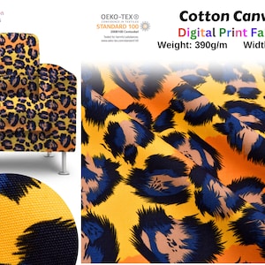 100% Cotton Half Panama Printed Fabric / Canvas printed Fabric / Yellow Leopard Digital Print  Fabric