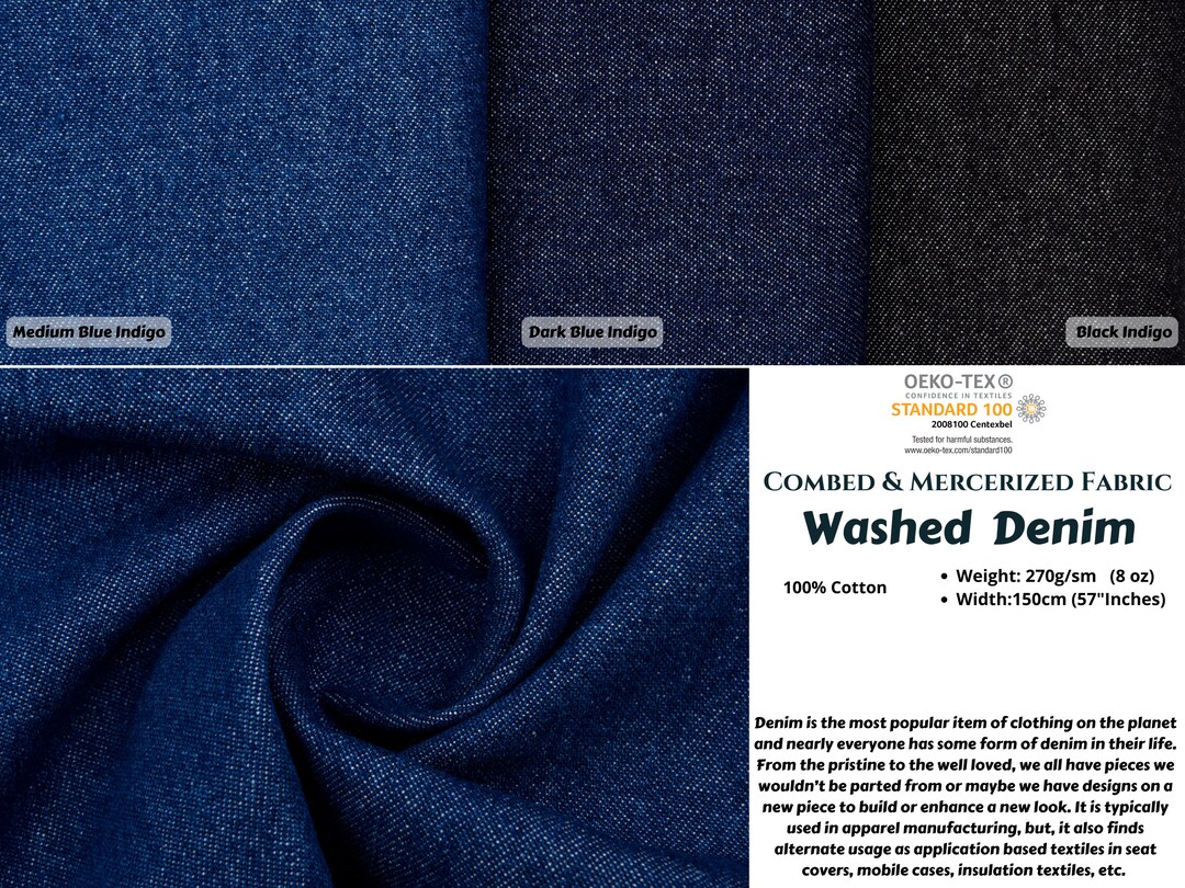 Heavy Blue Denim Fabric Washed Denim Fabric Cotton Denim