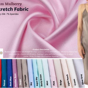 Original 100% silk Stretch Silk Fabric, 19 momme Mulberry Silk Fabric. Fashion Apparel Width 53 inch