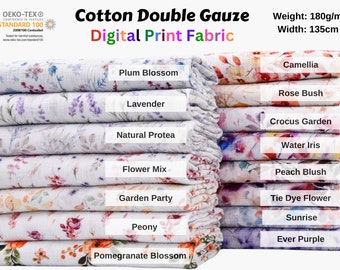 Cotton Double Gauze /Muslin Flower Digital Prints Fabric -6661, muslin cotton Natural fabrics for baby 100% cotton fabric, blanket, clothing