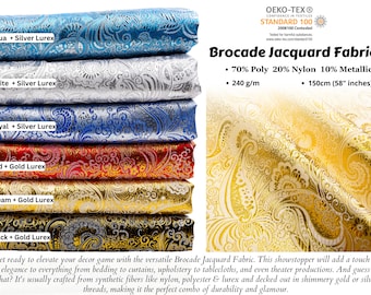 Brocade Jacquard Fabric, Floral Jacquard Brocade,  Designer Fabric For Dresses, Skirts, Upholstery,  Home Decor, Paisley brocade prints