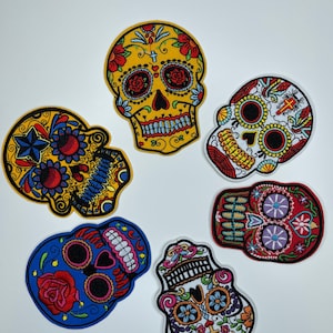 Skull patch, Mexican skull embroidered patch, skull with flowers patch, day of dead skull patch, Mexican patch