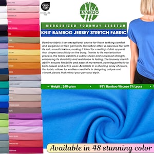 Knit Bamboo Jersey Stretch Fabric 4-Way Elastane , Soft Drape, Dresses, Sleepwear, Blouses, Bamboo knits, Ultra-soft-touch, Elastane Jersey,
