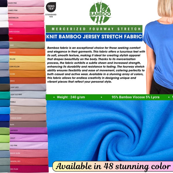Bambus Jersey Stretch Stoff 4-Wege-Elasthan, weich fallen, Kleider, Nachtwäsche, Blusen, Bambus strickt, Ultra-soft-touch, Elastan Jersey,