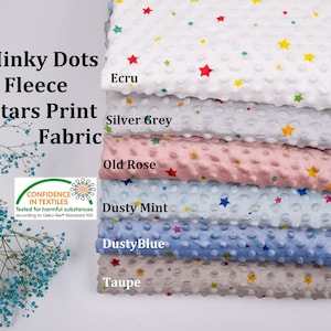 Minky Dimple Dots Fleece Star Print Fabric S1055 , Printed Minky Fabric, nippy fleece fabric