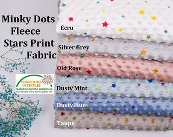 Minky Dimple Dots Fleece Star Print Fabric S1055 , Printed Minky Fabric, nippy fleece fabric