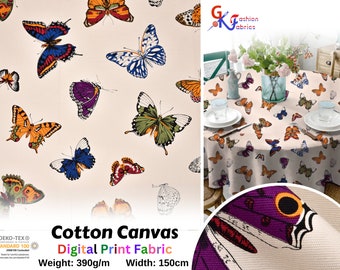 100% Cotton Half Panama Printed Fabric / Canvas printed Fabric / Butterfly Digital Print  Fabric