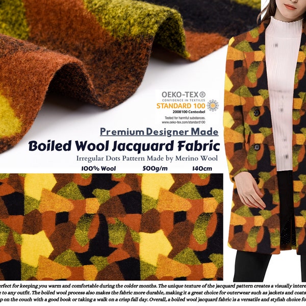 Boiled Wool Jacquard Irregular Dots Pattern Fabric/ Made by Merino Wool,  Pure 100% Wool, Natural wool, Merino wool Dots print, Coat Fabric