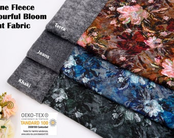 Alpine Fleece Colorful Bloom Print Fabric- 5001, vellón alpino, tela de sudadera, tela con capucha, tela de suéter, con piel