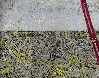 Cream Gold Silver  Metallic Jacquard Brocade fabric Floral Jacquard Fabrics For Haute Couture Costume Paisley