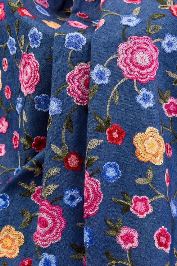 Chambray Denim Towel Embroidery Fabric, Apparel Fabric, by the Half Yard -   Canada