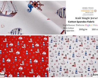 Strick Baumwolle Spandex Jersey Leuchtturm Digitaldruck Stoff - 5052