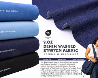 9oz Heavy Washed Stretch Denim Combed and Mercerized Fabric Soft Denim Fabric, Stretch Denim Fabric, Twill Denim Fabric, Thick Fabric,Jacket