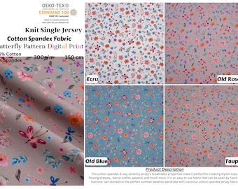 Tejido de punto de algodón y elastano con estampado digital "Summer Garden" - 5084