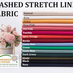 Washed Linen Stretch Fabric -1028- Stretch Linen Mediumweight Natural blue linen fabric.