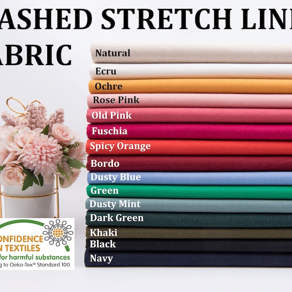 Washed Stretch Linen Fabric -1028- Stretch Linen Blend Mediumweight - Natural Flax Material includes Viscose, Elastane