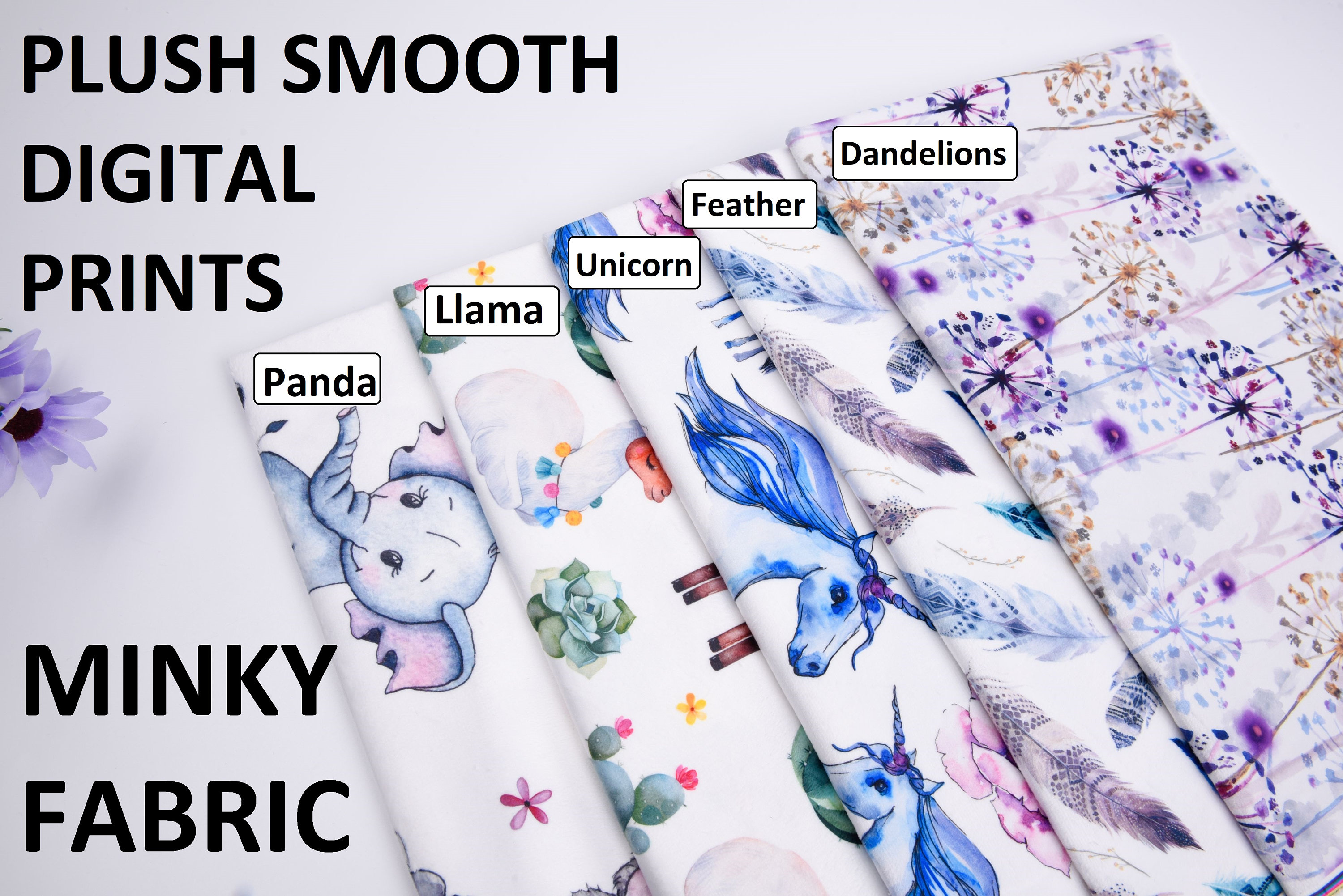 Print  Plush Smooth Minky Fabric Baby Animal Safari Fabric- Gender Neutral Cars, Dinosaur , Flowers  Animals Botanical  Fabric By Half Yard
