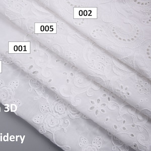 White Cotton EYelet  Embroidery Flower Fabric. Eyelet Embroidery Flower Fabric, Dress Blouse Fabric - 1/2 Yard