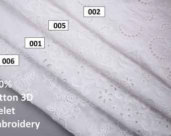 White Cotton EYelet  Embroidery Flower Fabric. Eyelet Embroidery Flower Fabric, Dress Blouse Fabric - 1/2 Yard