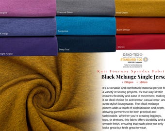 4-Way Stretch Soft Cotton Jersey knit ,Black Mélange Knit Fourway Single Jersey Fabric, Athletic fabric, T-shirt, Lingerie, Leggings Fabric