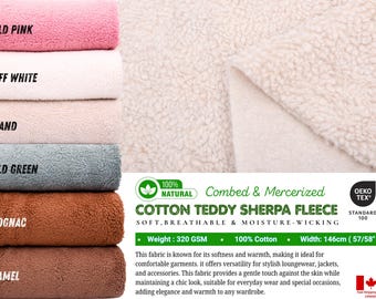 Cotton Teddy Sherpa Fleece, Teddy Plush Fabric, Sherpa Fabric, Fleece Fabric for Crafts, Toys, perfect for cozy outerwear and home decor,