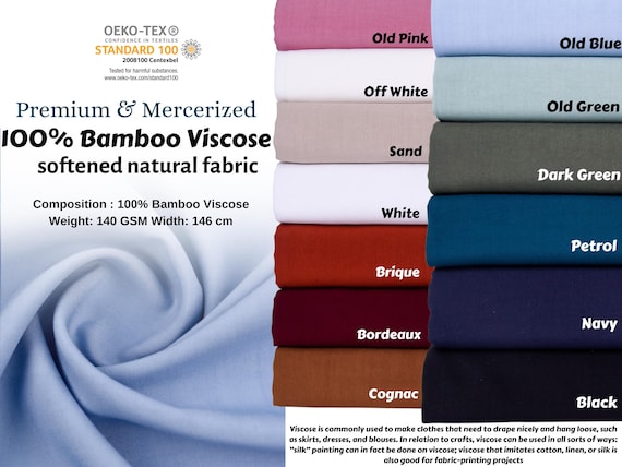 100% Bamboo Viscose softened natural fabric, Soft Drape, Dresses, Sleepwear, Blouses, Bamboo Fiber, Ultra-soft-touch, Rayon fabric, Viscose