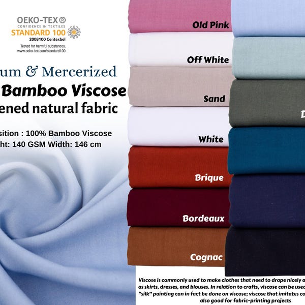 100 % viscose de bambou, tissu naturel ramolli, drapé doux, robes, vêtements de nuit, chemisiers, fibre de bambou, toucher ultra-doux, tissu rayonne, viscose