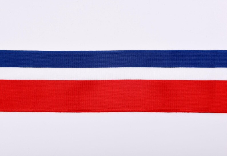 May include: A close-up shot of three horizontal ribbons in red, white, and blue. The top ribbon is a deep blue, the middle is white, and the bottom is a vibrant red. The ribbons are set against a plain white background.