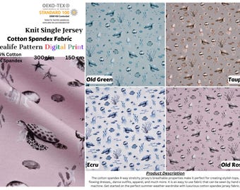 Baumwoll Spandex Jersey Sealife Digitaldruck Stoff - 5050