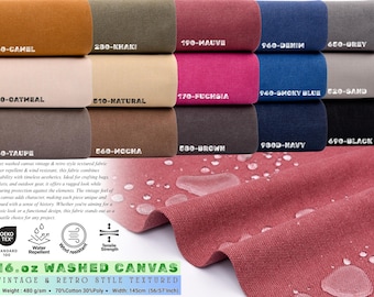 16.oz Washed Canvas, Duck Canvas, Water Resistant, Outdoor fabric, Solid cotton, Heavyweight Cotton, Retro Canvas, Water Repellent Canvas