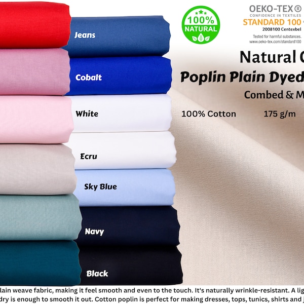100% Pure Cotton Poplin plain Fabric Superior vibrant colors – Dressmaking, craft, quilting