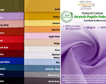 Washed Stretch Cotton Poplin solid fabric Superior vibrant colors –  dresses, trousers, skirts and blouses-  S6417