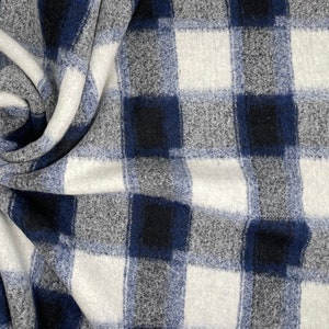 Blue Plaid  / Checks - Printed Wool Fabric - 9329,  wool coating fabric , wool for coats