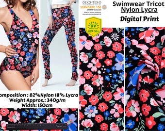 Midnight Bloom Print  - Swimwear Spandex Stretch Fabric, Nylon / Spandex Fabric , Fabric for Swimwear- WHY543A