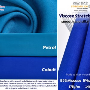 Viscose Satin Stretch Fabric / smooth and silky texture/ Woven viscose / Viscose stretch/ Viscose satin/ Dressmaking fabric / Drapery fabric