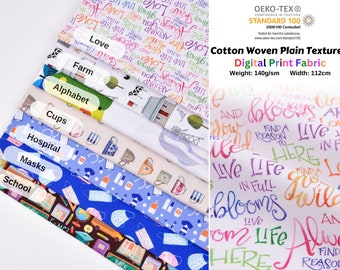 Cotton Woven Plain Textured Digital Print Fabric