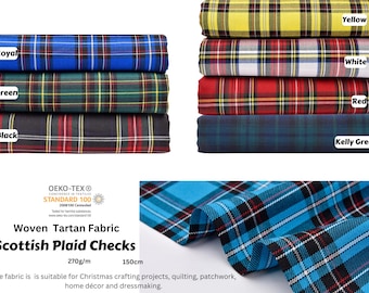 Woven Tartan Scottish Plaid Checks  Fabric,  Classic Plaid Fabric, Tartan Fabric by the Yard, blue Plaid Fabric, Plaid Fabric