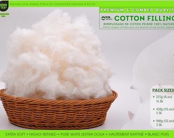 100% Natural Cotton Filling Premium Combed Cotton Stuffing Soft Fiber Fill for Pillows Toys Quilting Crafts 225g 450g 900g
