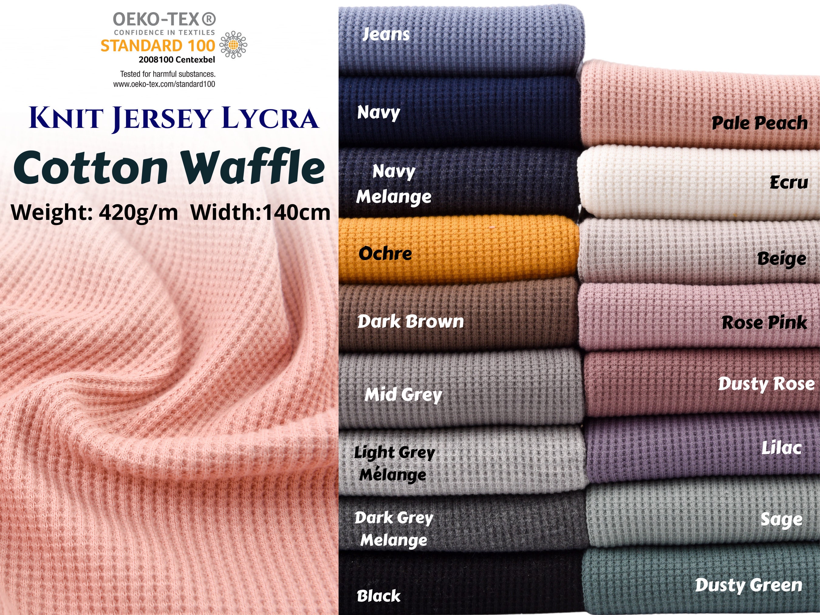 Knit Cotton Spandex Waffle Jersey Cotton Spandex Waffle Jersey Fabric 95 cotton 5 spandex Oeko tex Cotton Fabric Sewing Project Etsy