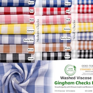 Gingham checks washed viscose linen fabric- GK 6600, sell by half yard, summer fabric