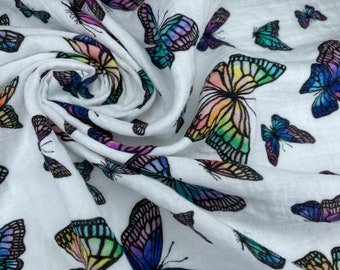Double Gauze Muslin Butterflies  prints Digital print Fabric muslin cotton Printed Natural fabric with digital turtles prints