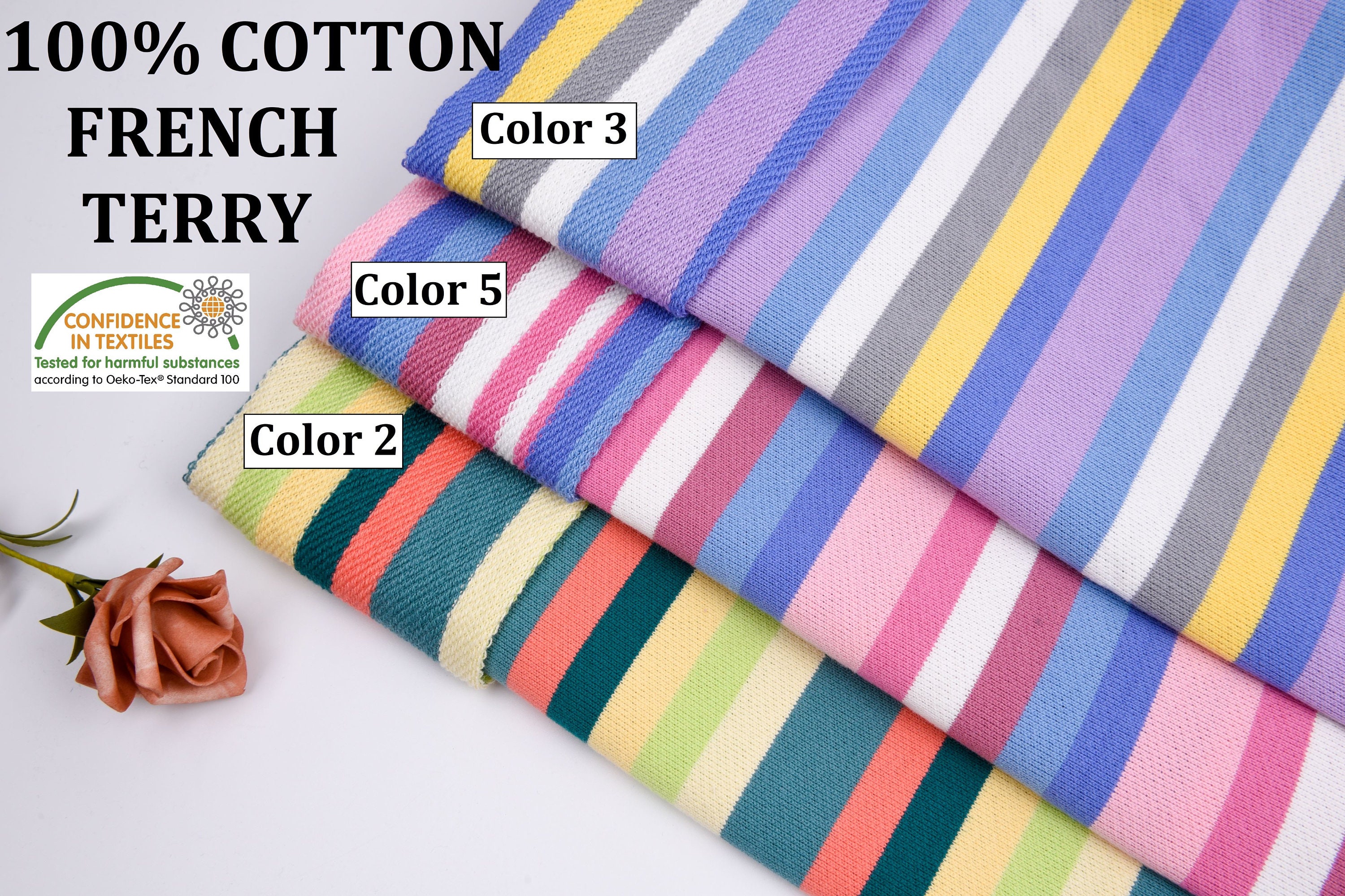 100 Cotton French Terry Yarn Dyed Stripes Fabric by the Etsy UK