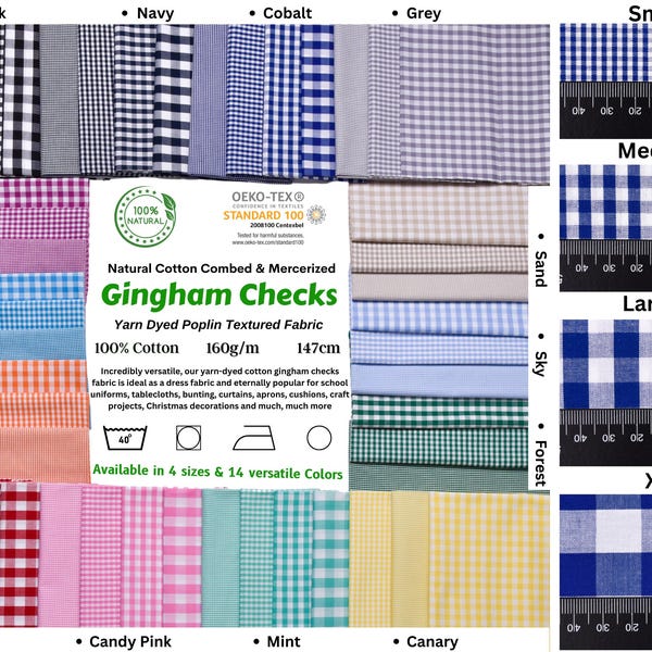Gingham Checks Washed Cotton Fabric - GK 6599, sell by half yard, summer fabric