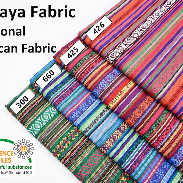 Kleurrijke gestreepte stof, traditionele stof op maat gesneden, Cambaya-stof. Authentieke Mexicaanse stof. Tela Mexicana, Boho gestreepte stof