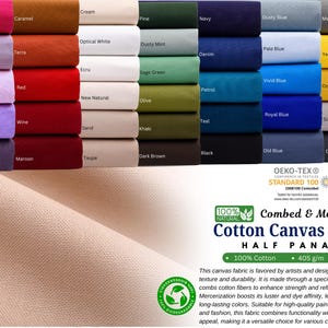 100% Cotton Canvas Combed & Mercerized  Fabric , canvas indoor outdoor, Sold in 1/2 yard increments, Color Canvas , Bag Fabric, Half Panama