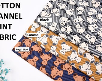 Teddy Bear Print Cotton Flannel Fabric, 58/59 inch,  Assorted Colored Flannel Material